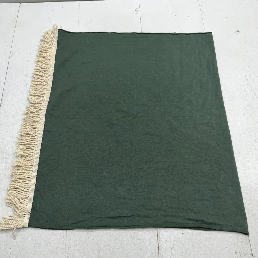 DINO Throw Blanket 60x32 Green Fleece Soft Fringe Tassel Modern Made In LA USA